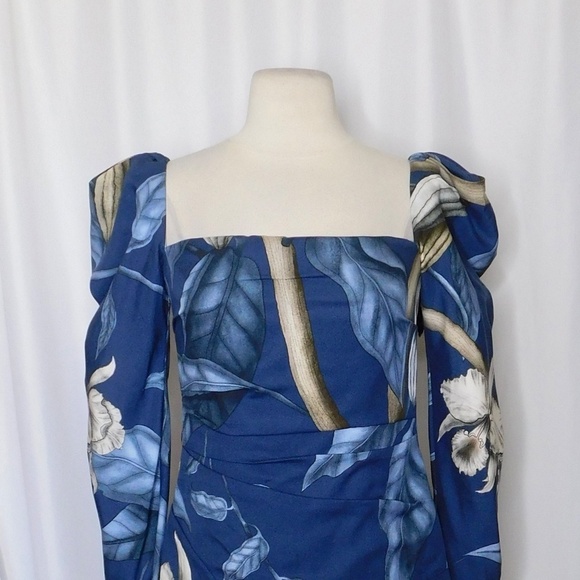 JOHANNA ORTIZ Gathering Nature Printed Crepe Mini Dress Blue Tropical Print 4 - Picture 4 of 15